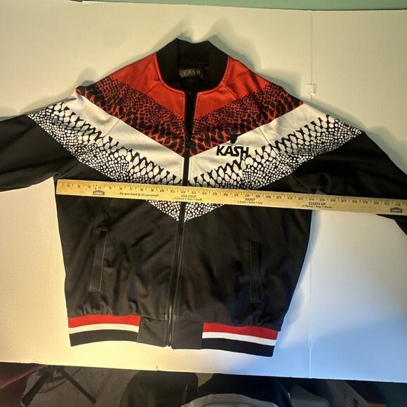 Kash Men's Large Zip Up Track, Jacket, red, black, white, Athletic Designer - Picture 9 of 11